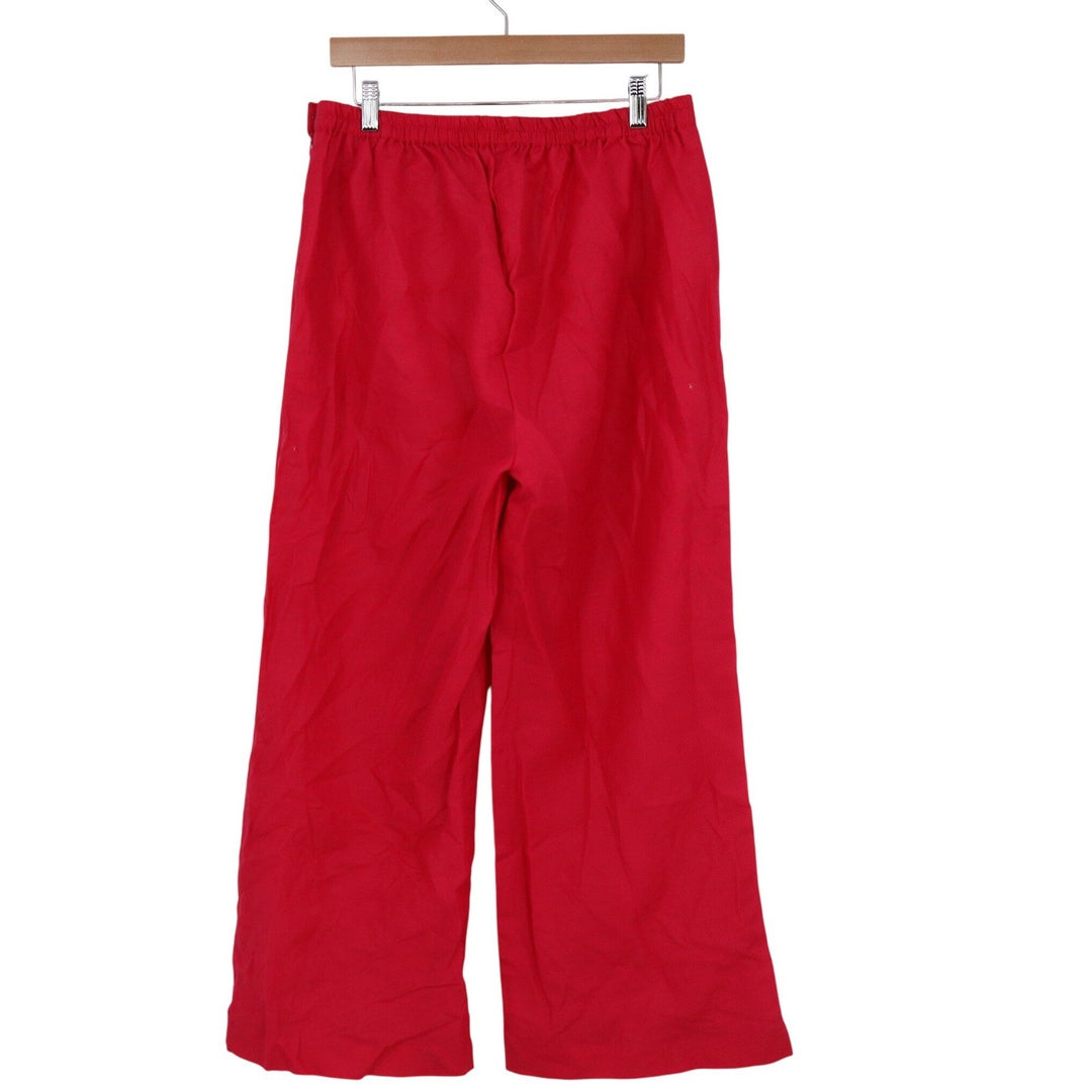 Unbranded Red Wide Leg Trousers High Waist Elastic Back Flowy Pants
