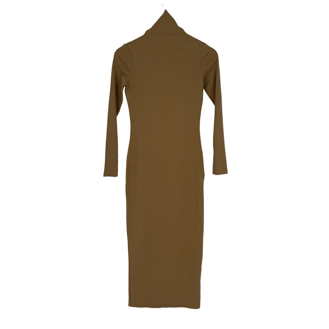AG Adriano Goldschmied Ribbed Knit Turtleneck Midi Dress Camel Brown Size S
