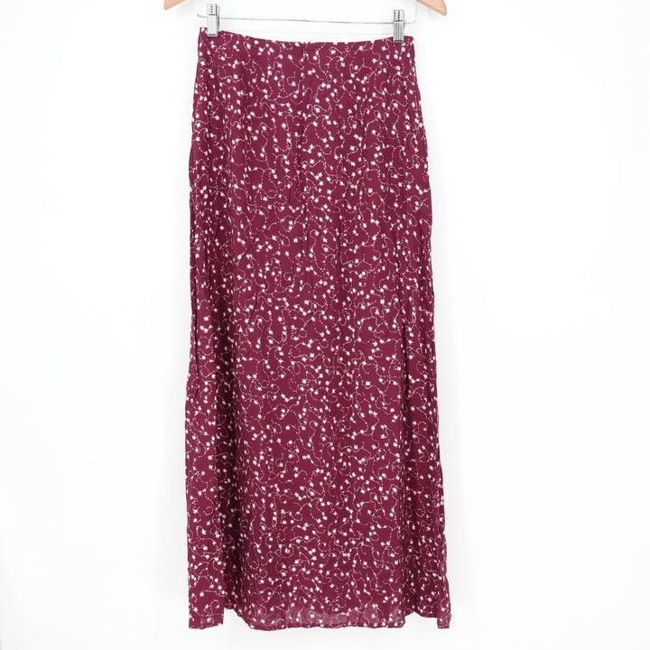 The Fifth Label Burgundy Floral Slit Maxi Skirt Size S High Waist Viscose