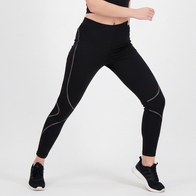 Fila Ankle Leggings Womens XL Black Stretch Elastic Waist Rainbow Stitch Workout