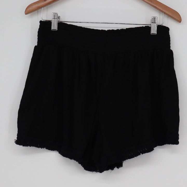 No Boundaries Black Smocked High Waist Tassel Shorts XL 15-17 Boho Frayed Hem