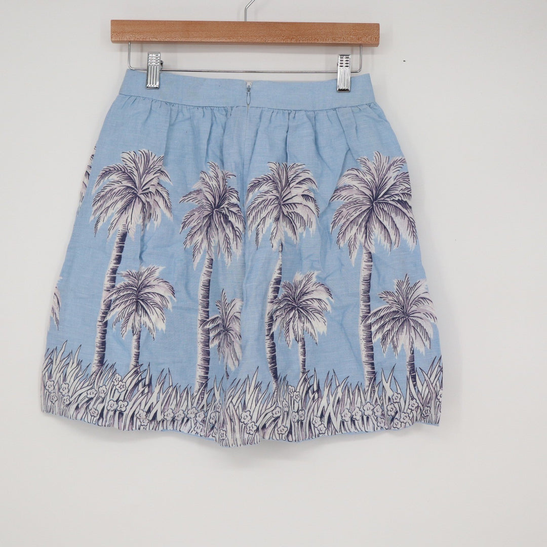 J.Crew Blue Linen Palm Tree Print A-Line Mini Skirt Size 00
