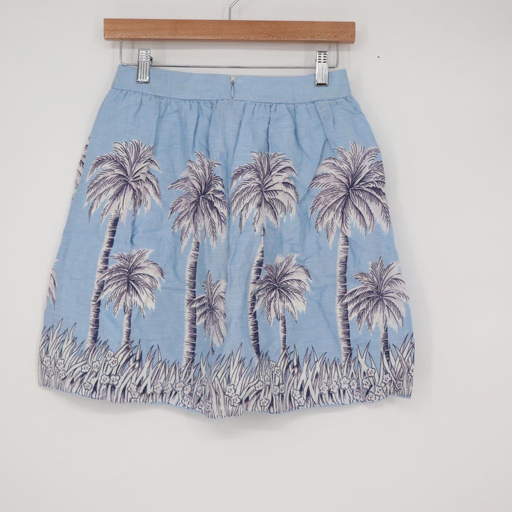 J.Crew Blue Linen Palm Tree Print A-Line Mini Skirt Size 00