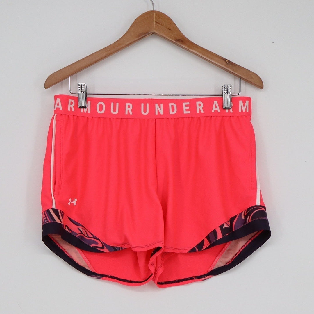Under Armour Womens Neon Pink Branded Waistband Running Athletic Shorts Size L