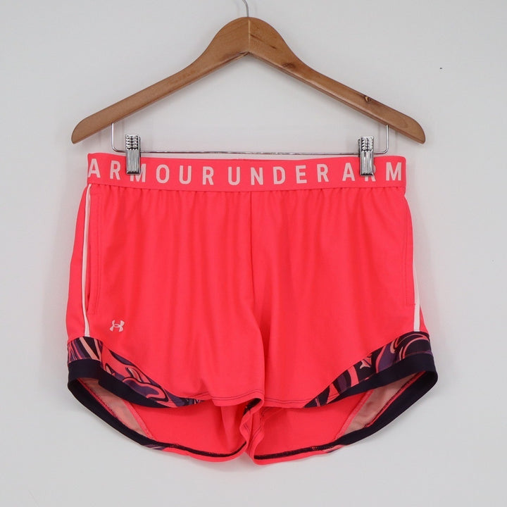 Under Armour Womens Neon Pink Branded Waistband Running Athletic Shorts Size L