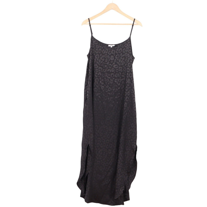 Jodifl Black Leopard Jacquard Satin Midi Slip Dress B8175 Small Adjustable Strap