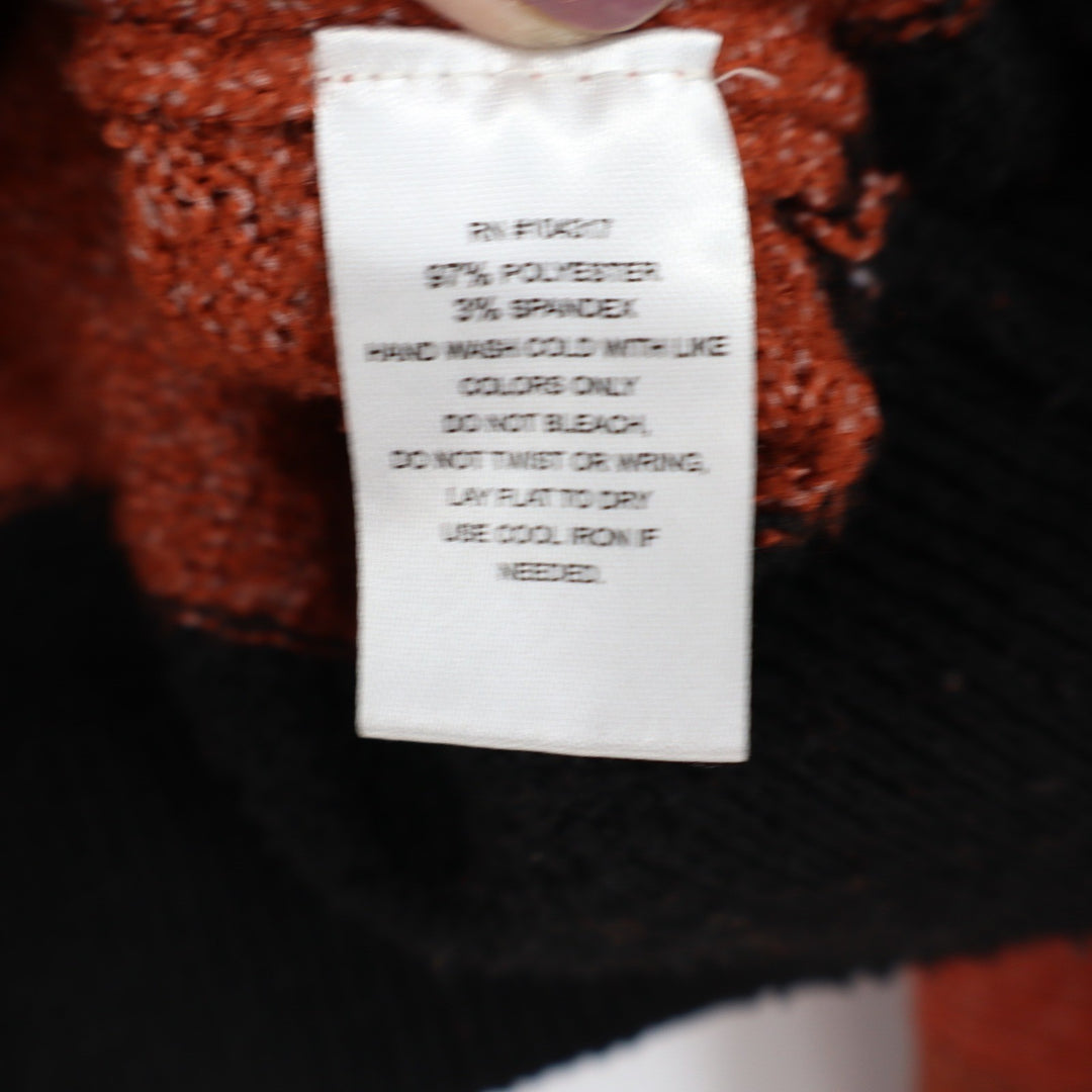 Derek Heart Womens Rust Orange Black White Striped Cropped Knit Sweater Large