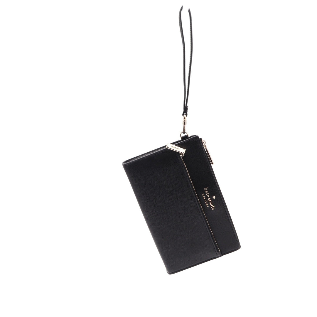 Kate Spade Staci Medium Wristlet Black Saffiano Leather Gold Hardware