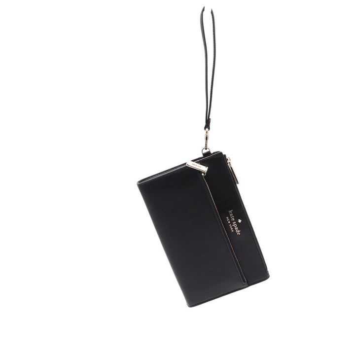 Kate Spade Staci Medium Wristlet Black Saffiano Leather Gold Hardware
