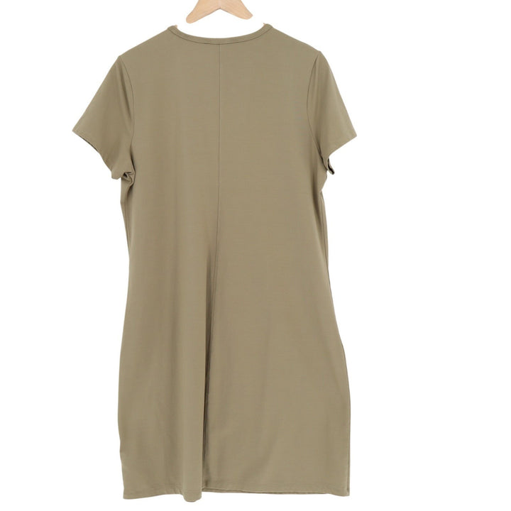 Athleta T-Shirt Dress Women Large Olive Green Crew Neck Short Sleeve Pullover