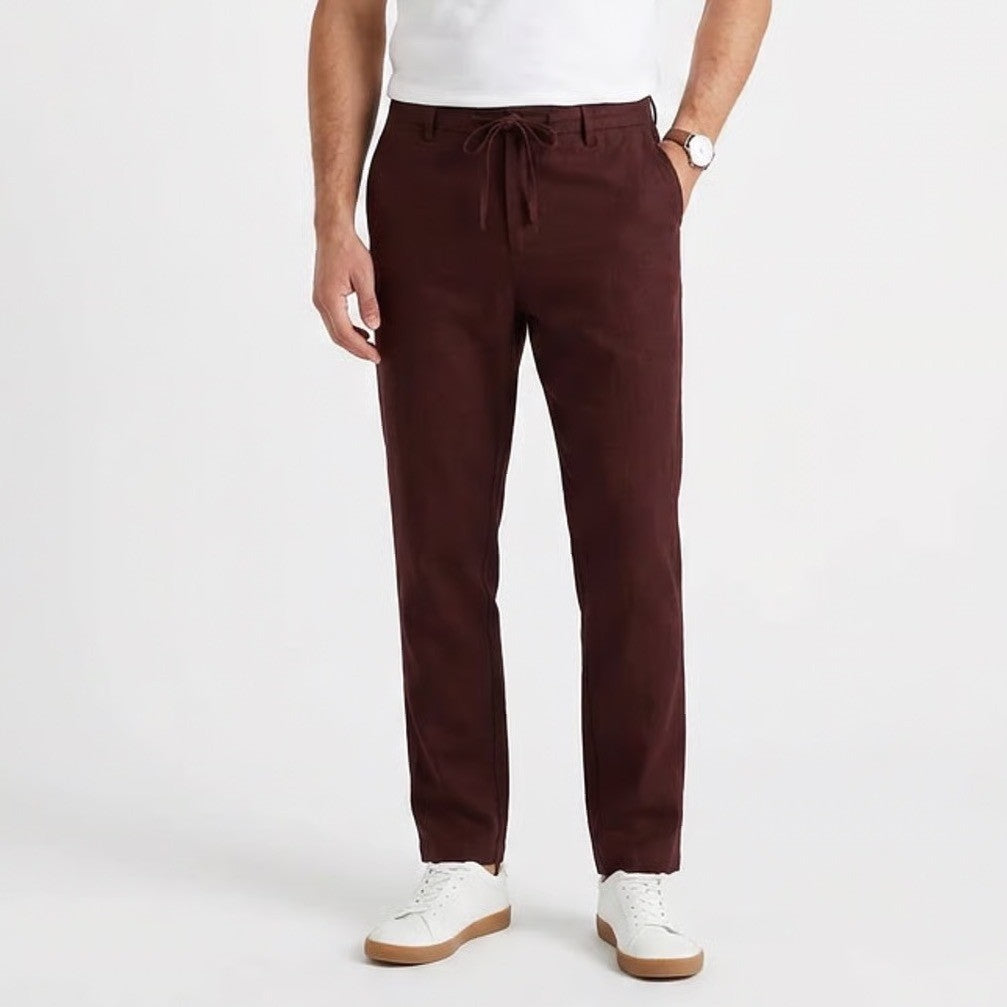 Willit Mens Linen Cotton Blend Drawstring Pants 32x30 Burgundy Maroon Straight