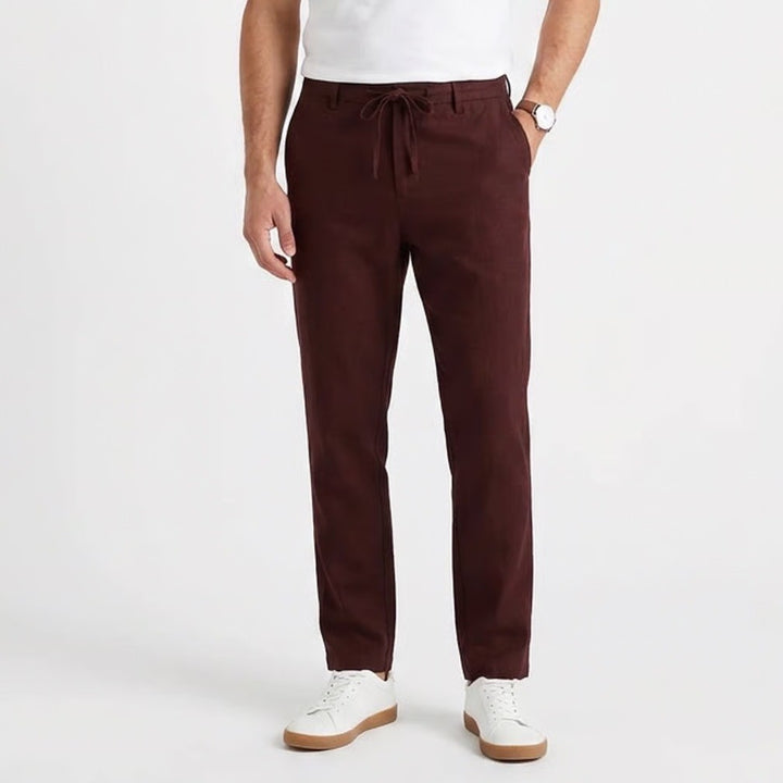 Willit Mens Linen Cotton Blend Drawstring Pants 32x30 Burgundy Maroon Straight