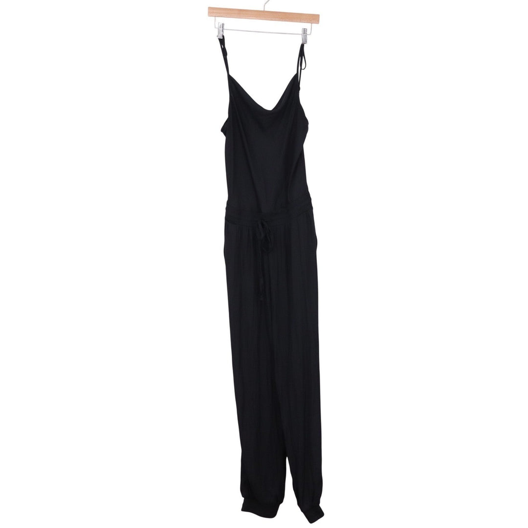 Mustard Seed Black Spaghetti Strap Cowl Neck Jogger Jumpsuit Large S210051