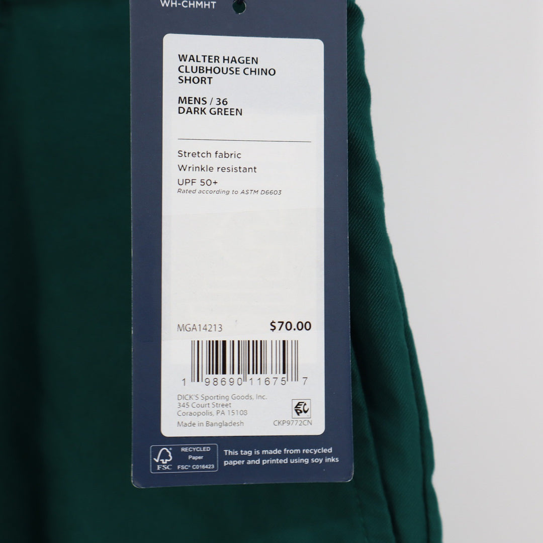 Walter Hagen Clubhouse Chino Golf Shorts Dark Green Mens 36 UPF 50+