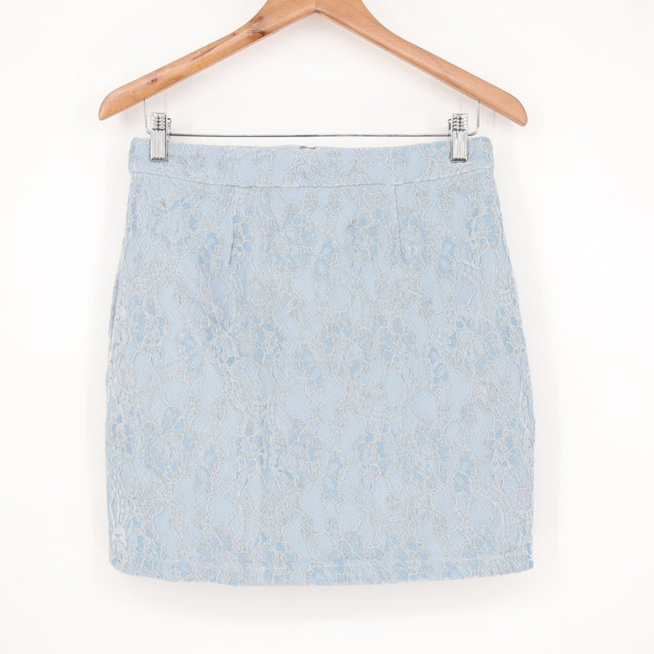 Naked Wardrobe Light Blue Floral Lace Mini Skirt Size M