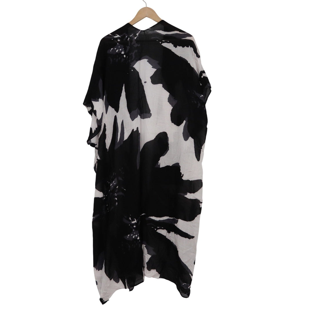 Modena Black White Abstract Floral Kimono Wrap Cover Up One Size