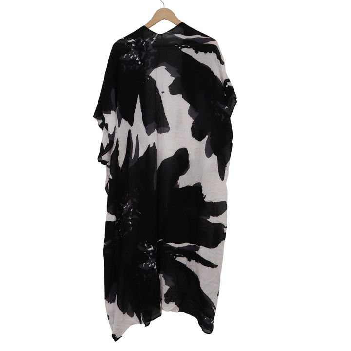 Modena Black White Abstract Floral Kimono Wrap Cover Up One Size