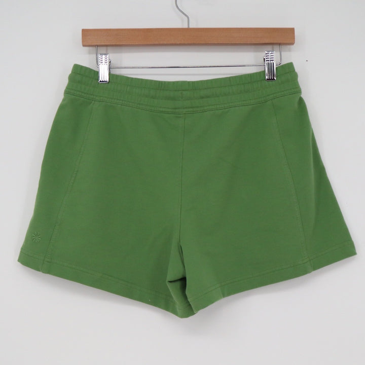 Athleta Womens Green Sweat Shorts Elastic Drawstring Waist Pockets Size S