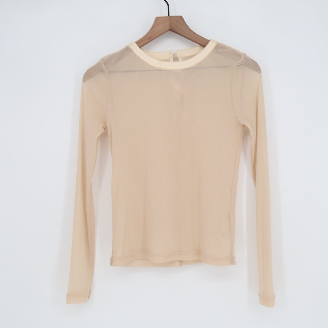 Crescent Beige Sheer Ribbed Mesh Long Sleeve Top CT8227 Mens Size Medium