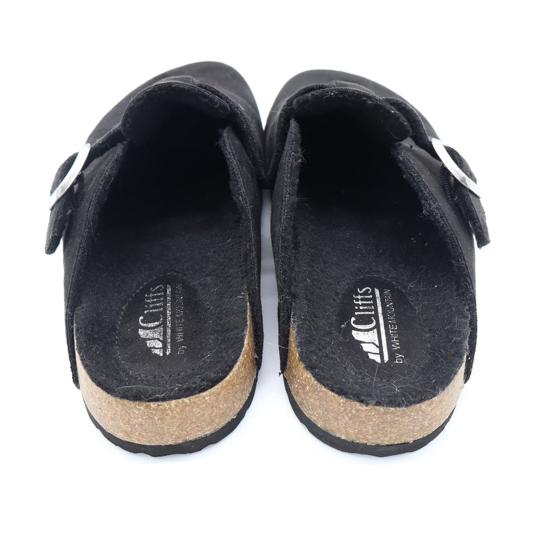 Cliffs by White Mountain Black Faux Suede Faux Fur Lined Buckle Clogs Women 8.5