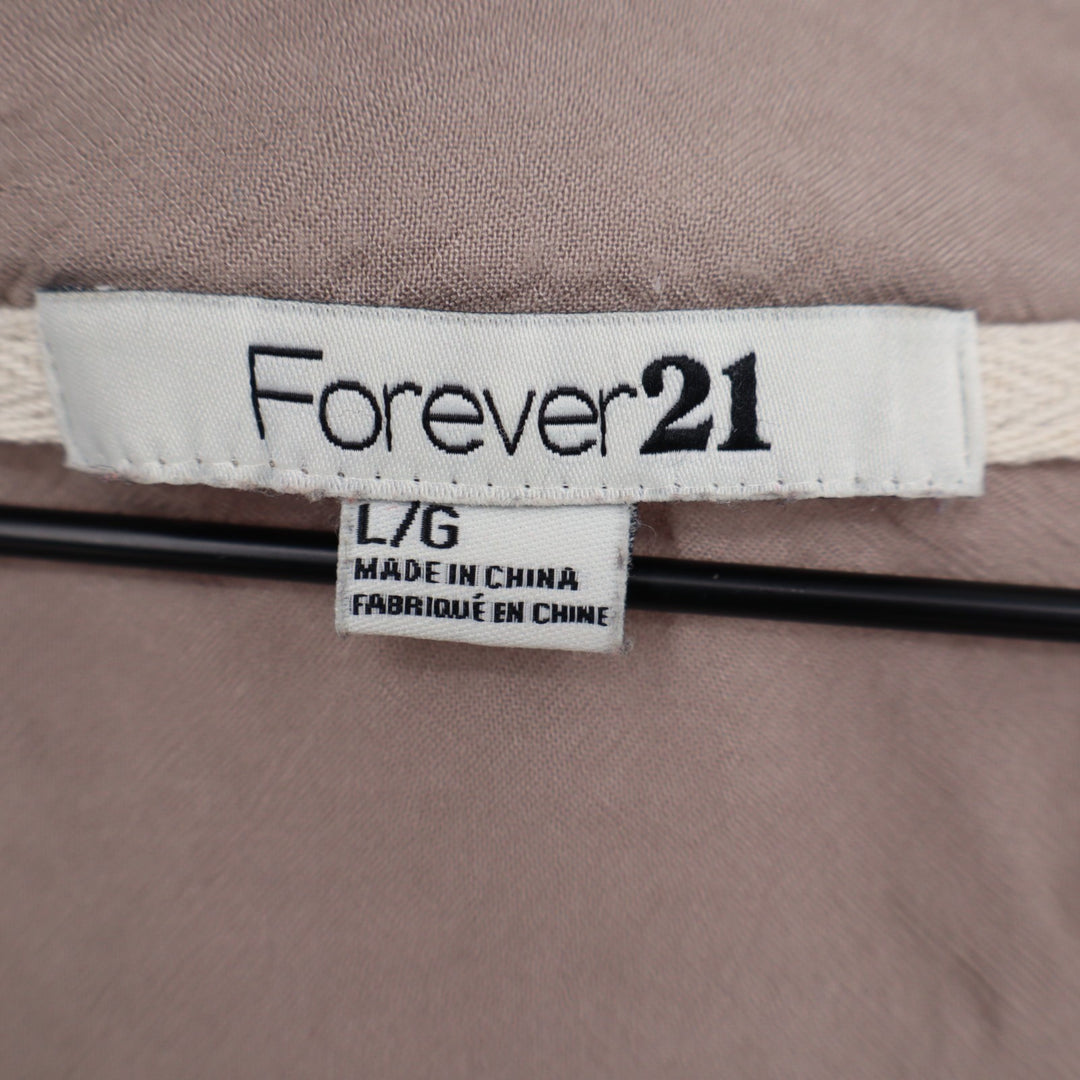Forever 21 cardigan Crop Sweater Womens Large Gray Cotton V-Neck Roll Tab Sleeve