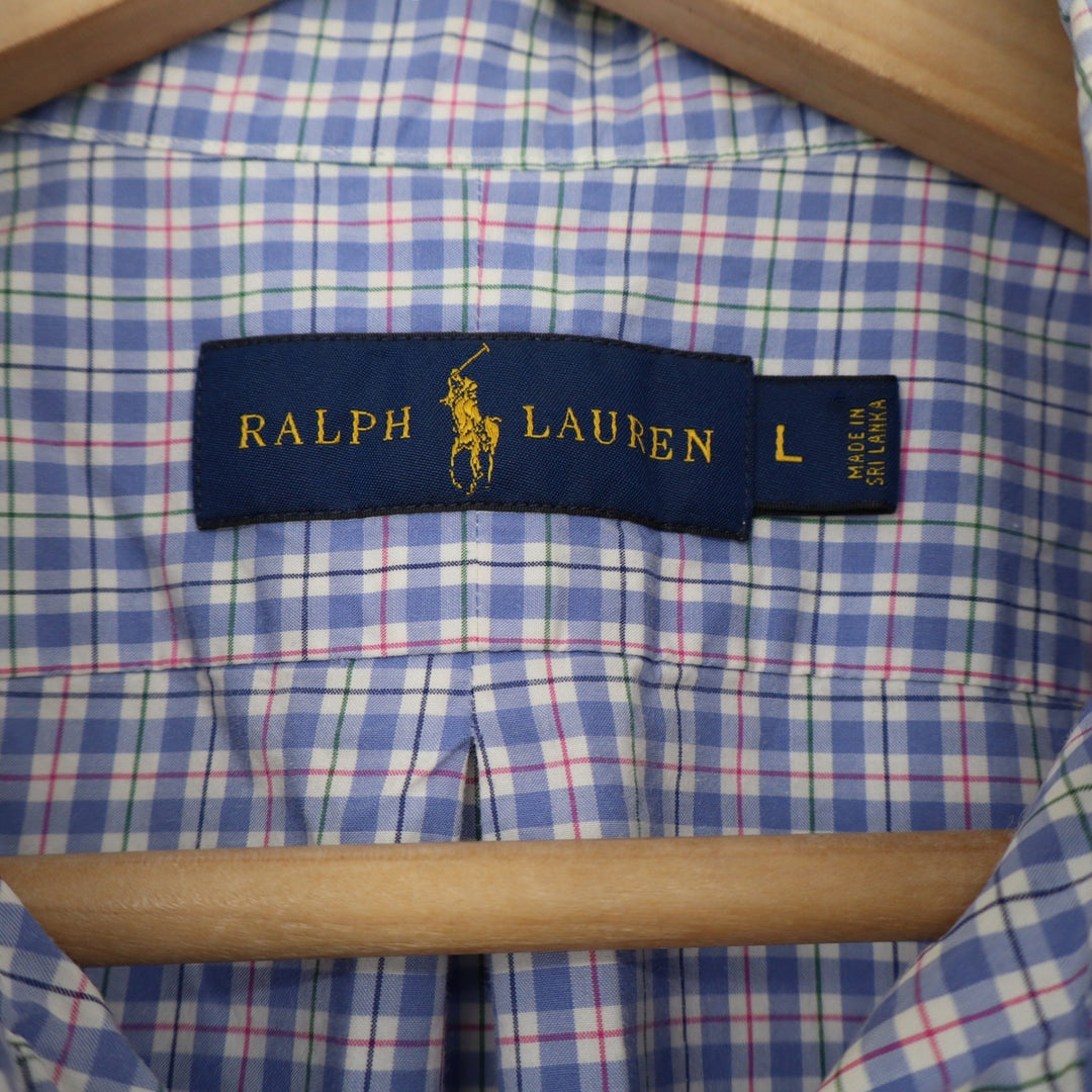 Ralph Lauren Shirt Mens L Button-Down Blue White Pink Plaid Long Sleeve