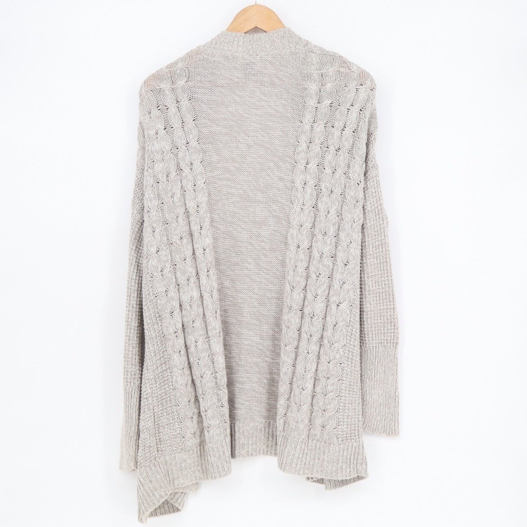 Old Navy Cardigan Sweater Women Medium Gray Cotton Cable Knit Ribbed Long Sleeve