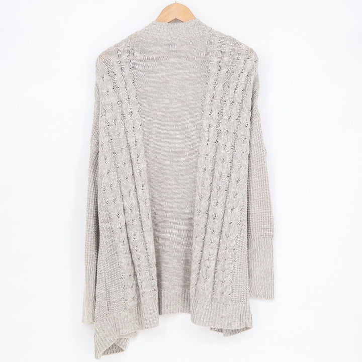 Old Navy Cardigan Sweater Women Medium Gray Cotton Cable Knit Ribbed Long Sleeve