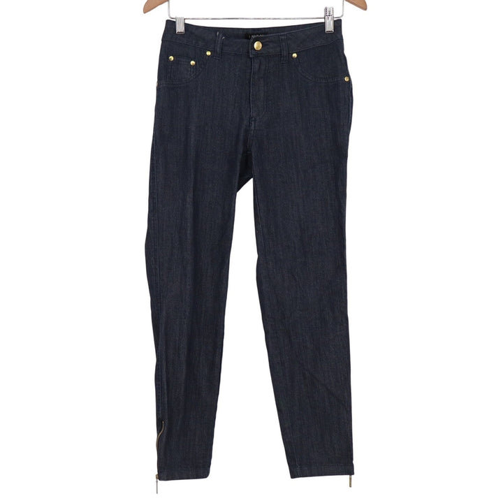IMAN Dark Wash Skinny Jeans Womens 2 Short Gold Hardware Ankle Zip Denim Blue