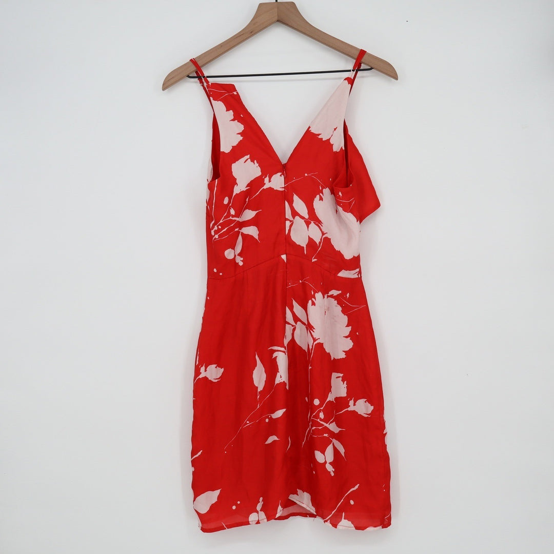 Chelsea28 Red White Floral Ruffle Wrap Mini Dress XS Sleeveless V-Neck