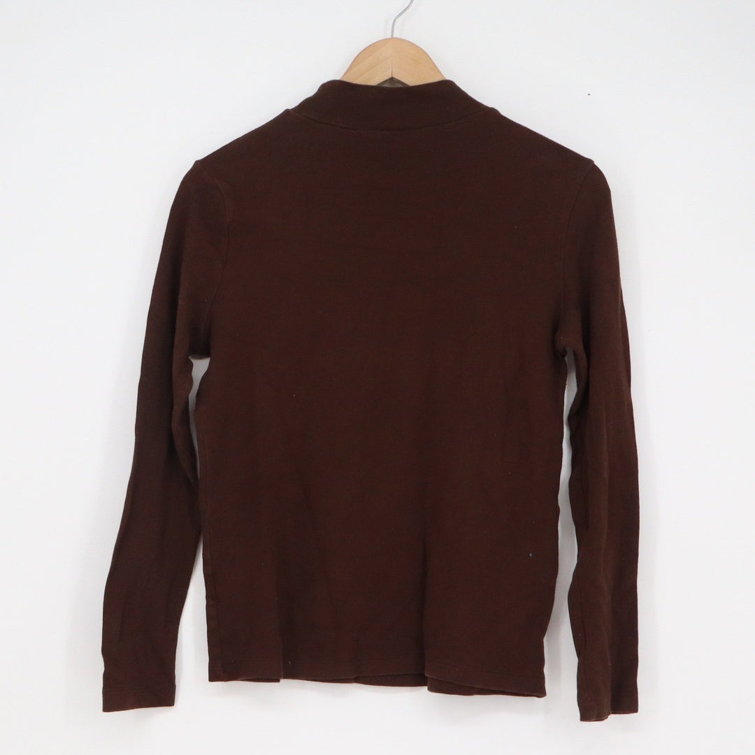 White Stag Womens Mock Neck Long Sleeve Top Warm Fudge Brown Cotton