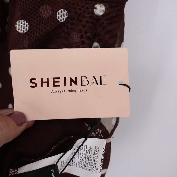 Shein Curve Brown Polka Dot Ruffle Tiered Mesh Mini Dress 3XL