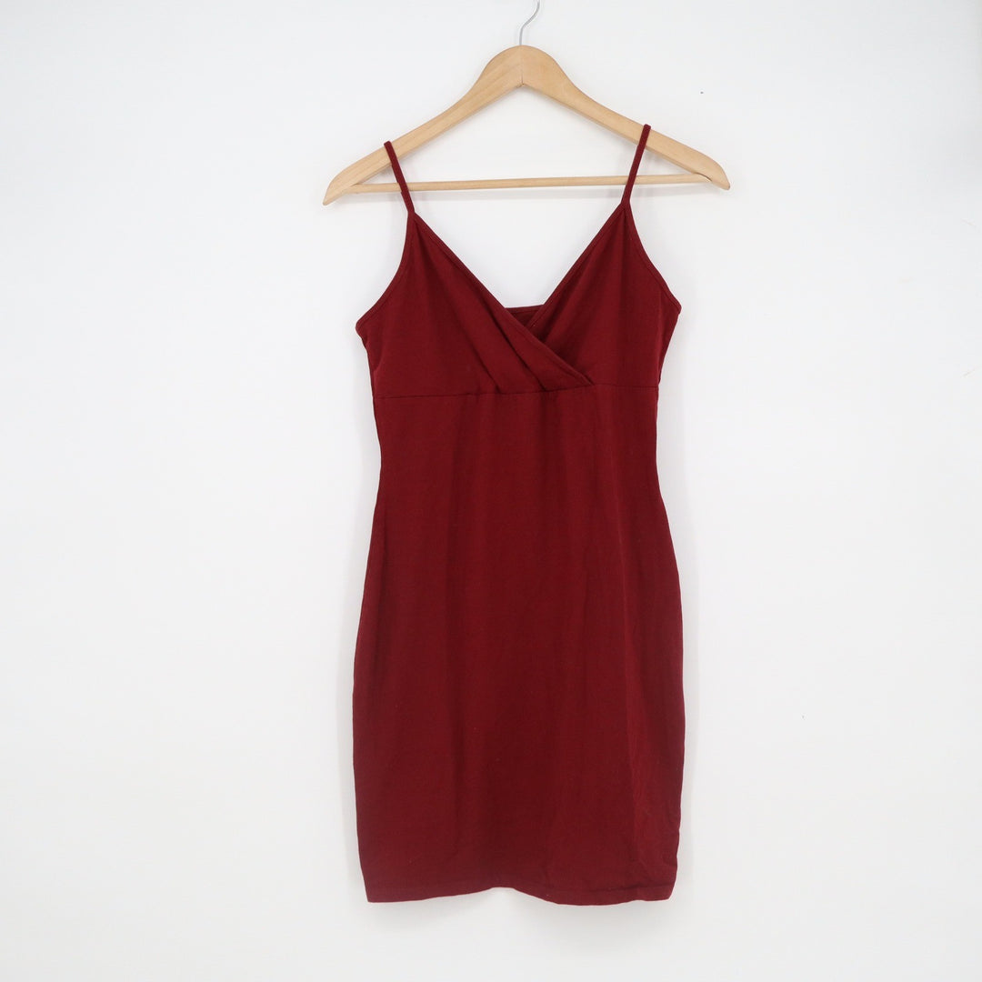 Wild Fable Burgundy Bodycon Mini Dress XL Surplice V-Neck Spaghetti Strap Cotton