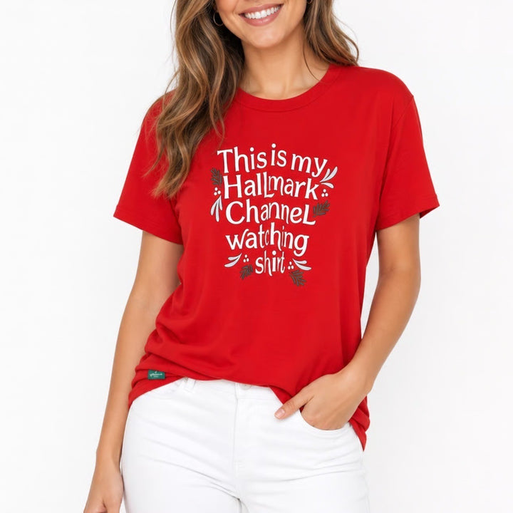 Hallmark Channel Womens Red Graphic T-Shirt XL This Is My Watching Shirt