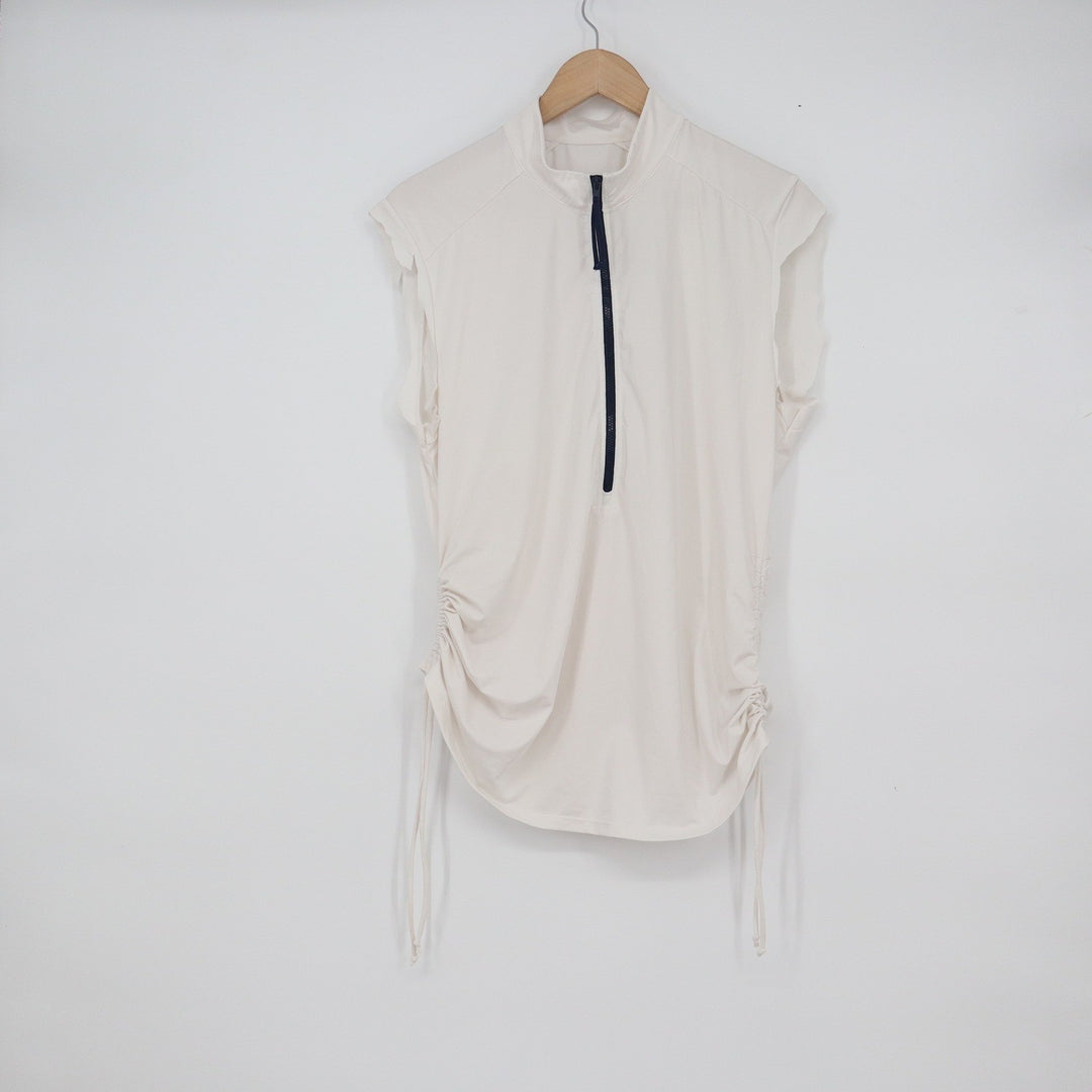 Carve Designs Women's XL Cream Ruched Side Cinch Sleeveless 1/4 Zip