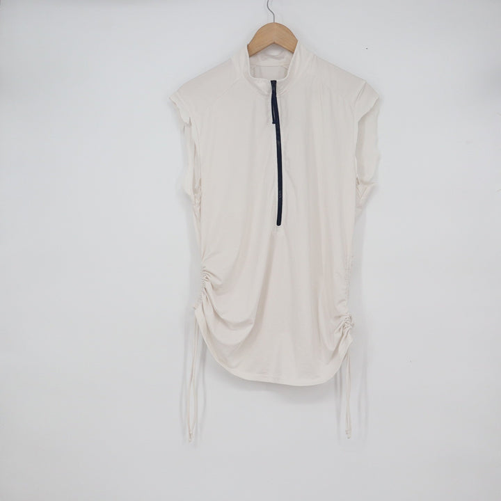 Carve Designs Women's XL Cream Ruched Side Cinch Sleeveless 1/4 Zip