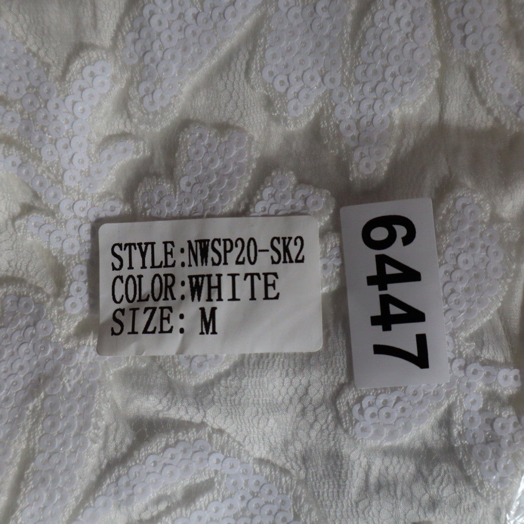 Naked Wardrobe White Sequin Floral Mini Skirt Pleated Ruffle Hem