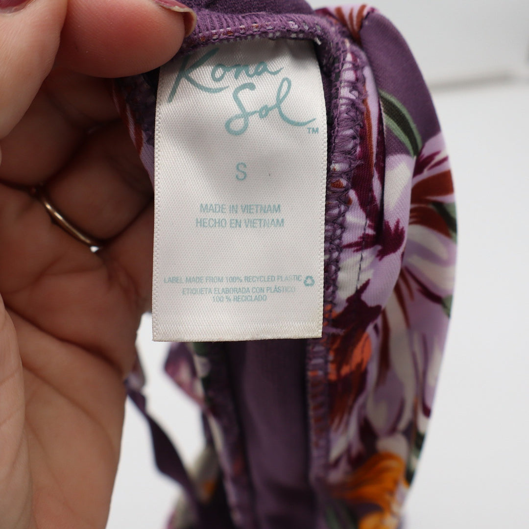 Kona Sol Bikini Top Womens S Floral Purple Twist Front Halter Excellent
