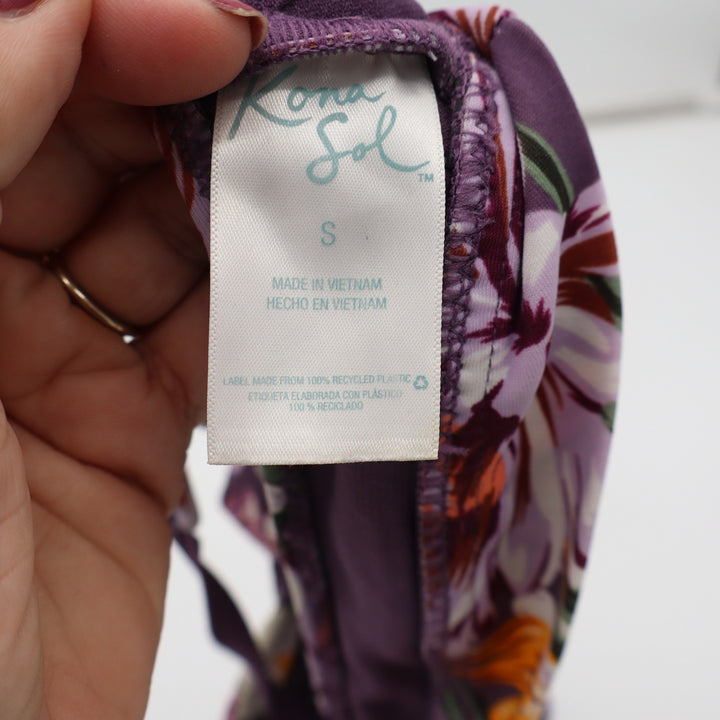 Kona Sol Bikini Top Womens S Floral Purple Twist Front Halter Excellent