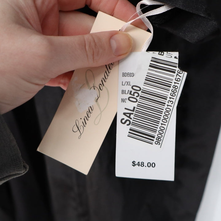 Linea Donatella Short Satin Robe Women L/XL Black 3/4 Sleeve Tie Waist Sleepwear