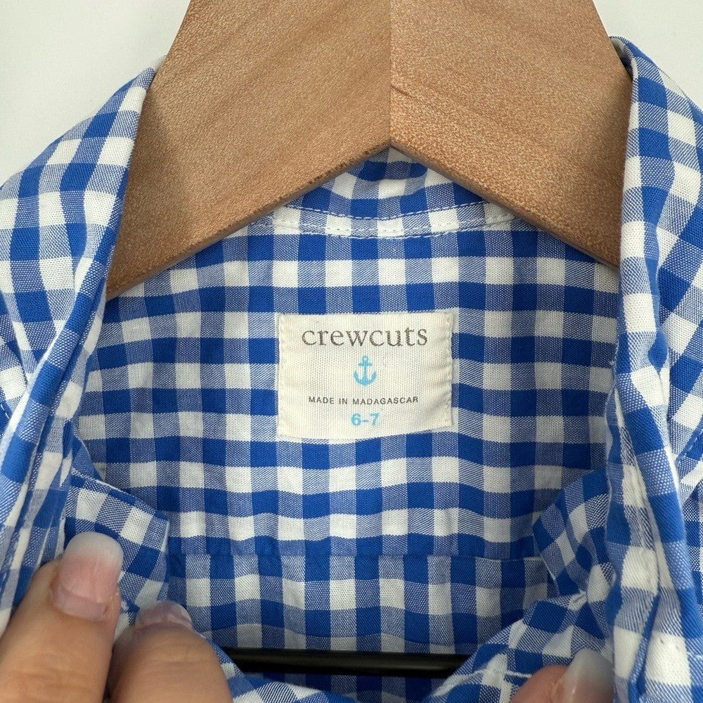 J.Crew Crewcuts Boy's Long-Sleeve Gingham Flex Cotton Poplin Shirt Size 6-7