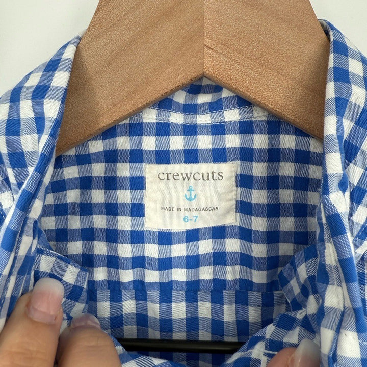 J.Crew Crewcuts Boy's Long-Sleeve Gingham Flex Cotton Poplin Shirt Size 6-7