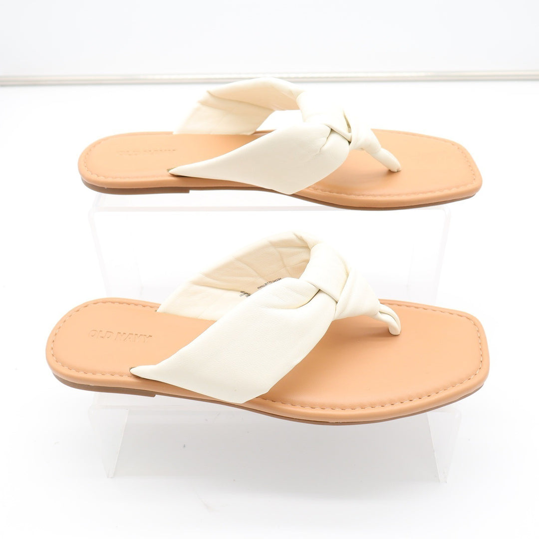 Old Navy Womens Flat Thong Sandal Bone White Knotted Square Toe 8.5