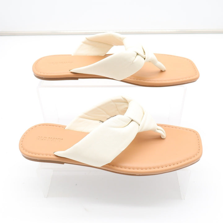 Old Navy Womens Flat Thong Sandal Bone White Knotted Square Toe 8.5