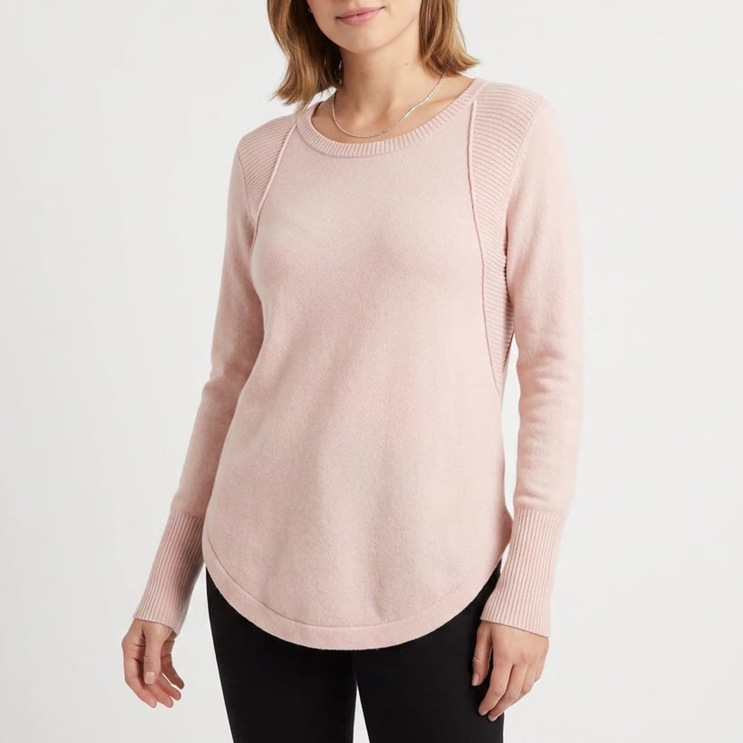 RD Style Womens Blush Pink Ribbed Shoulder Curved Hem Knit Sweater M
