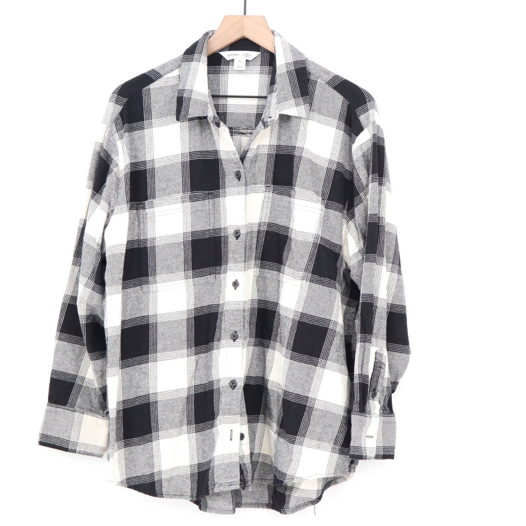 Old Navy Boyfriend Shirt Womens XL Black White Plaid Flannel Button Down Cotton