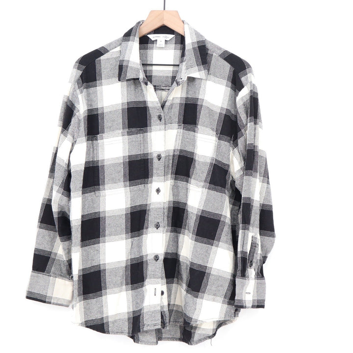 Old Navy Boyfriend Shirt Womens XL Black White Plaid Flannel Button Down Cotton