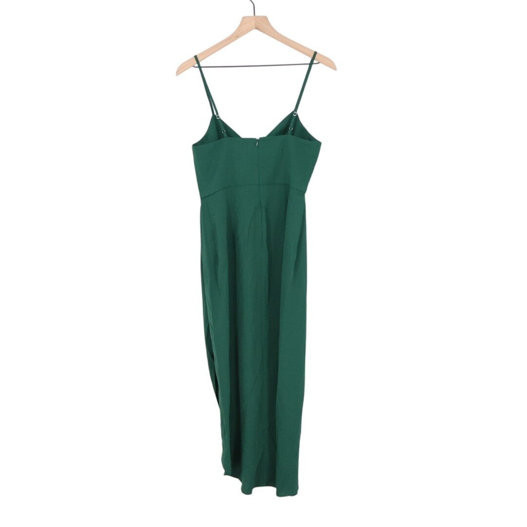Lulus Reinette Midi Dress Womens Small Dark Green Lined Pleated Spaghetti Straps