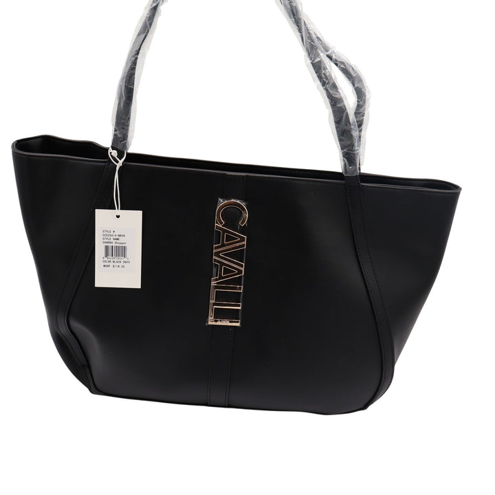 Cavalli Class Sandra Shopper Black Onyx Gold Logo Tote Bag
