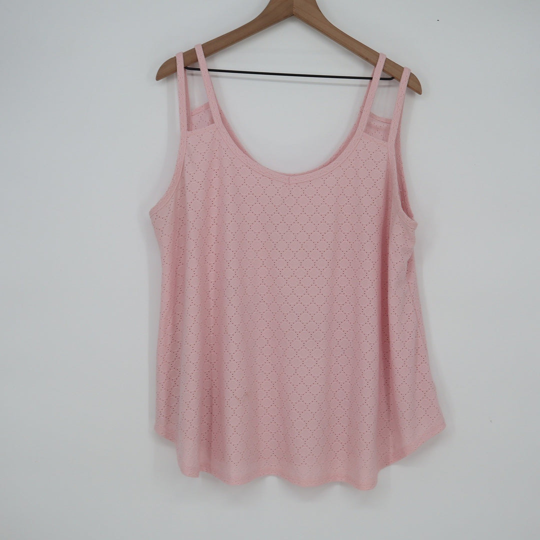 Pink Eyelet Scoop Neck Tank Top Double Strap Sleeveless Boho Blouse 10948
